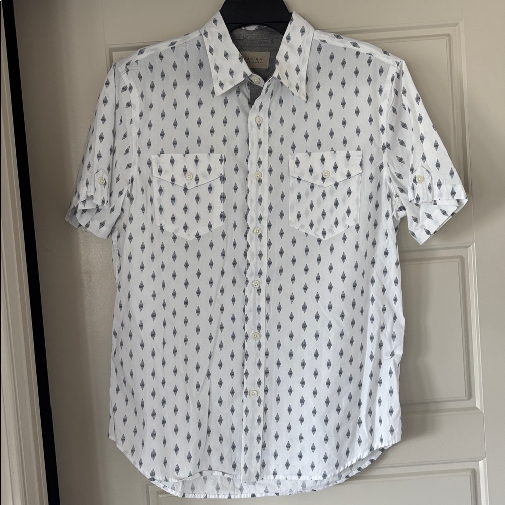 Jachs New York White and Black Geometric Short Sleeve button down Shirt medium- - Picture 6 of 10